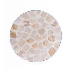 Écorces d'Ambre - Boxed set of 6 coasters all mother-of-pearl, white and amber mosaic pattern – view 2 – Handcrafted product, handmade · Kuênia