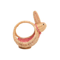 Taito - Rabbit-shaped basket in handwoven rattan on transparent background – Handcrafted product, handmade · Kuênia