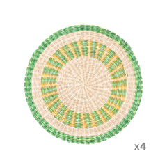 Champ Verdoyant - Set de table rond en jonc de mer tressé, motif vert et jaune sur fond transparent – Produit artisanal fait à la main · Kuênia