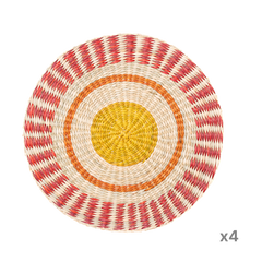 Étoile Flamboyante - Round placemat in handwoven seagrass, sun pattern on transparent background – Handcrafted product, handmade · Kuênia