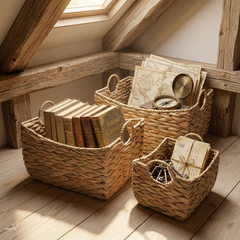 Boba - Set of 3 baskets in handwoven water hyacinth – in-use view – Handcrafted product, handmade · Kuênia