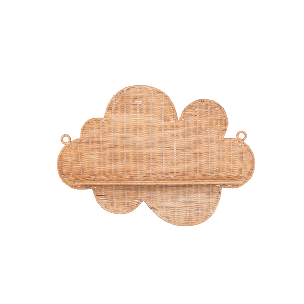 Mâya - Étagère murale nuage en rotin tressé main sur fond transparent – Produit artisanal fait à la main · Kuênia