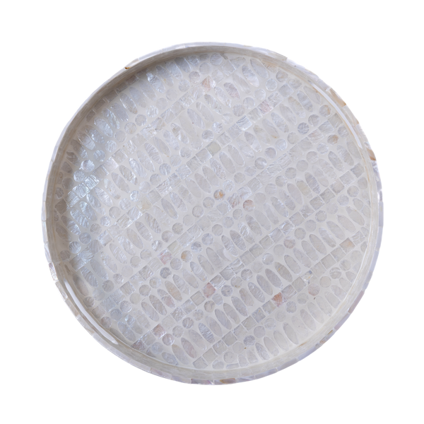 Lunaris - Grand plateau rond tout nacre, motif minéral sur fond transparent – Produit artisanal fait à la main · Kuênia
