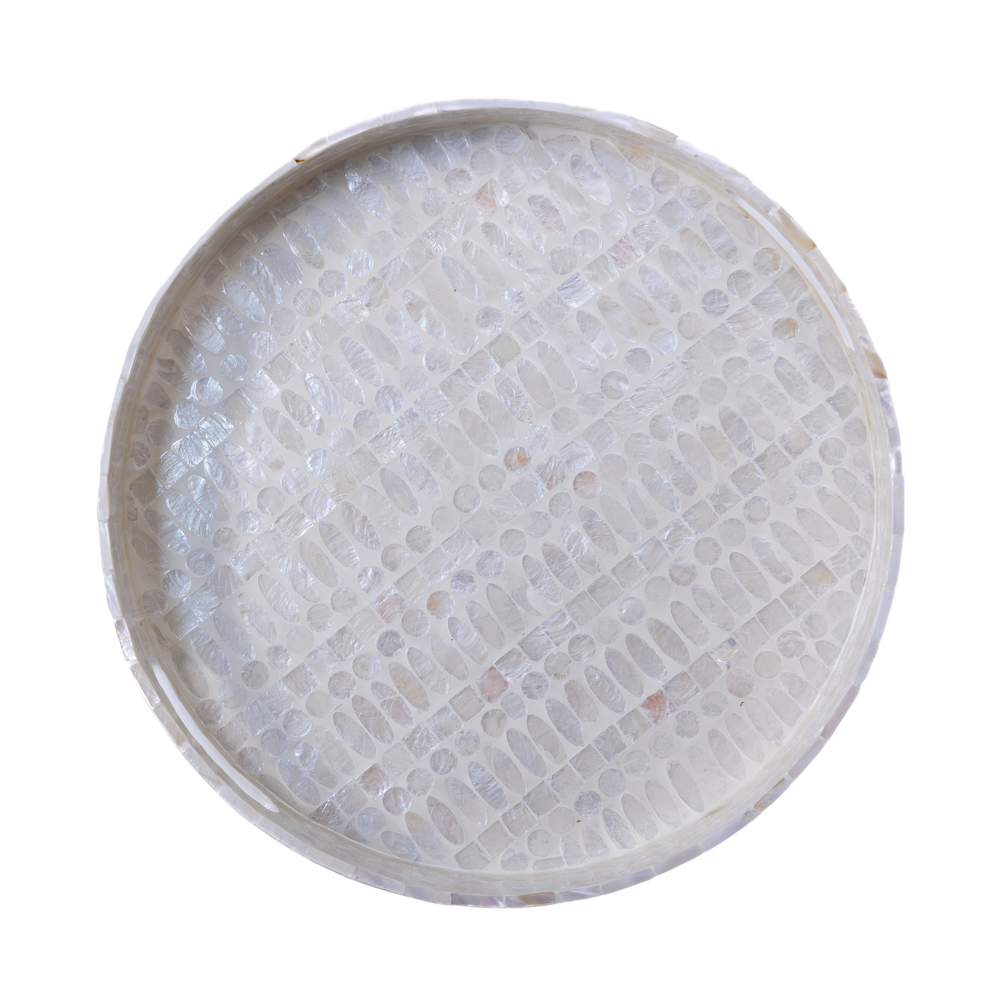 Lunaris - Grand plateau rond tout nacre, motif minéral sur fond transparent – Produit artisanal fait à la main · Kuênia