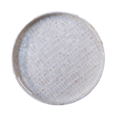 Lunaris - Grand plateau rond tout nacre, motif minéral sur fond transparent – Produit artisanal fait à la main · Kuênia