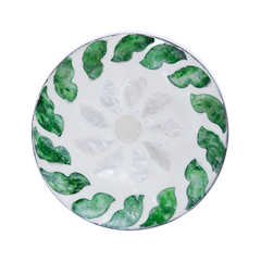 Tourbillons d'Émeraude - Boxed set of 6 coasters all mother-of-pearl, swirling botanical pattern – view 2 – Handcrafted product, handmade · Kuênia