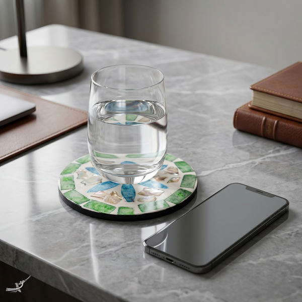 Jardin de Verre - Coffret de 6 sous-verres tout nacre, mosaïque florale multicolore – mise en scène – Produit artisanal fait à la main · Kuênia